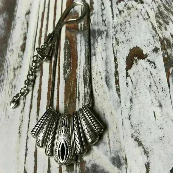 Brighton *Retired* Etched Silver Statement Necklace - Picture 4 of 8